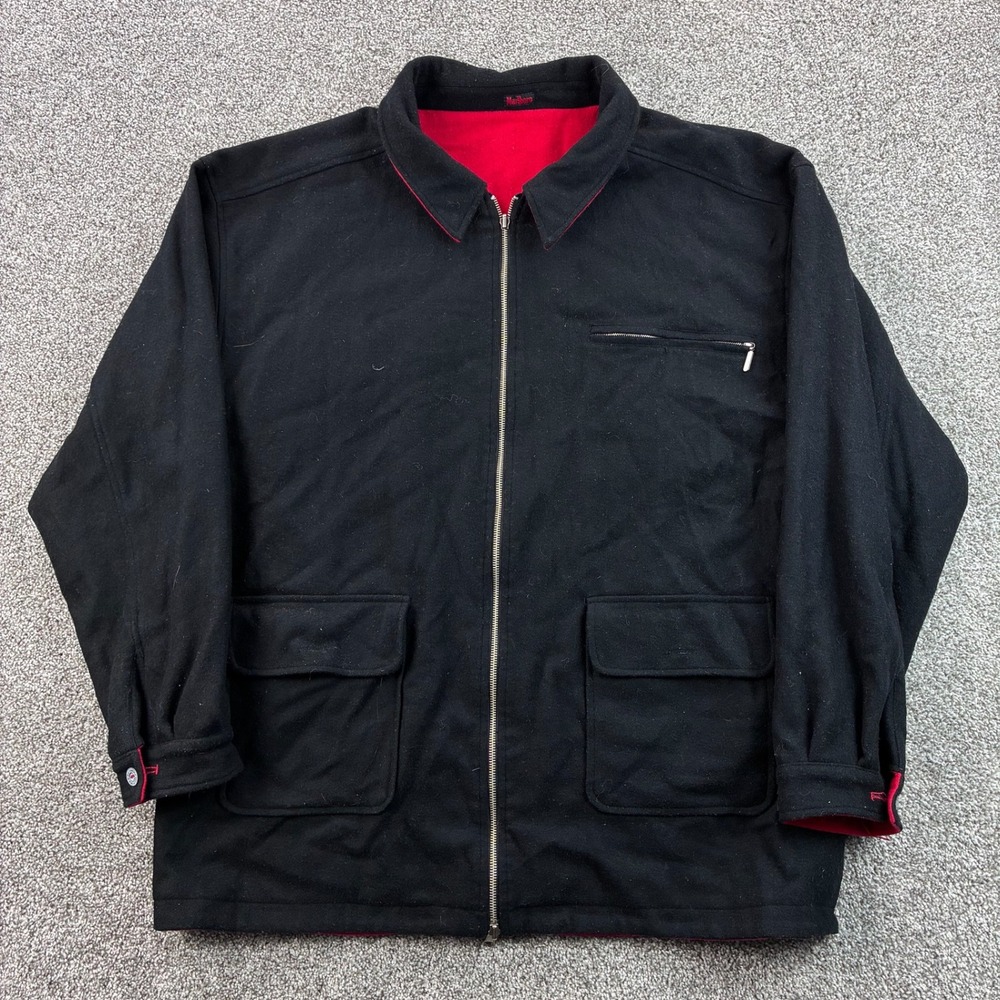 Vintage Marlboro Jacket Mens XL Red Black Full Zip Reversible Wool Smoking - Picture 5 of 7